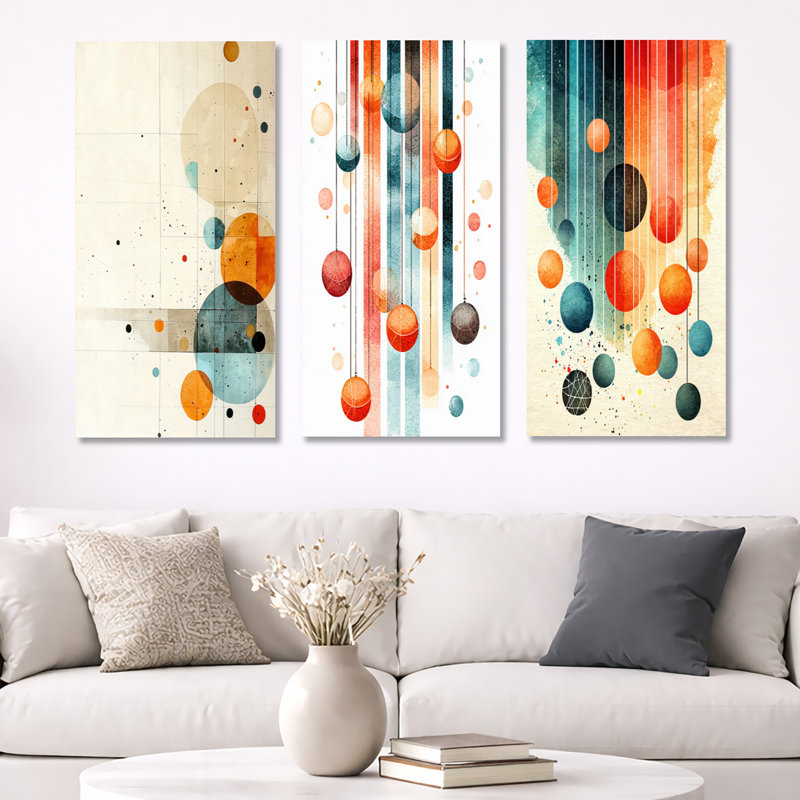 Art mural Mid-Century abstrait de style Mid-Century, Toile tendue, H 32 po x l 48 po