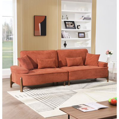 103" With 4 Pillows. Spacious And Comfortable Seat. Fabric. Wood Frame. Easy To Assemble. Brick Red. 3 Seat For Living Room, Apartment, Office Blend Construction. Up 600 Pounds Capacity. Home