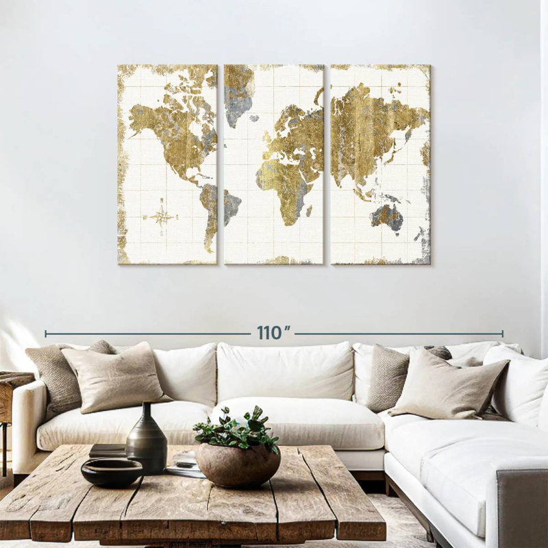 Aliaz Gilded Map Linen, 48" H x 74" W