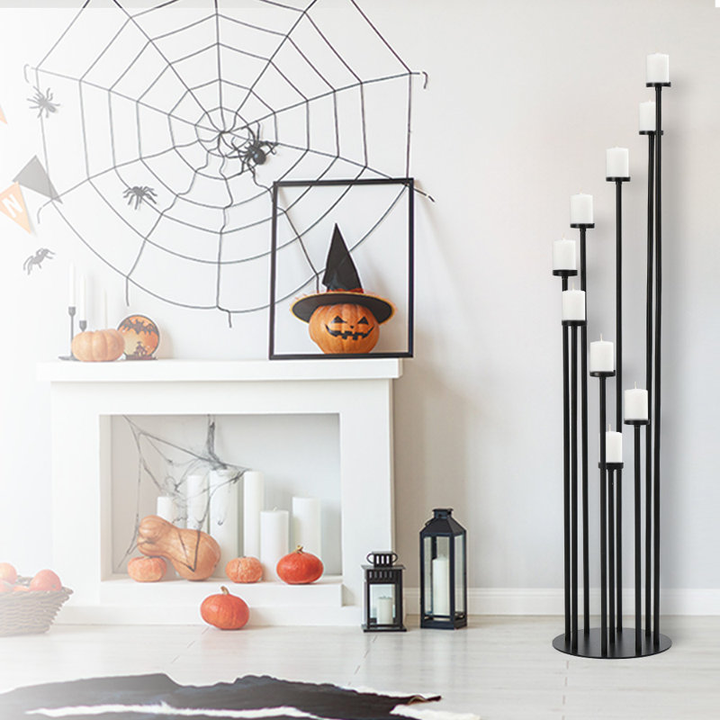 Black 9 Arm Floor Candle Holder Candelabra for Halloween Home Decor, Weddings, Dinner Parties Table Centerpieces, 1, Black