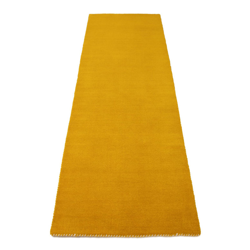 Solid Colour Wool Hand Woven Area Rug, Yellow, Runner 75 x 200cm