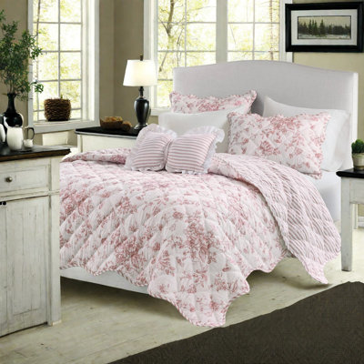 Ensembles de literie très grand rose moderne, courtepointe florale en polyester 4 pièces pour la maison