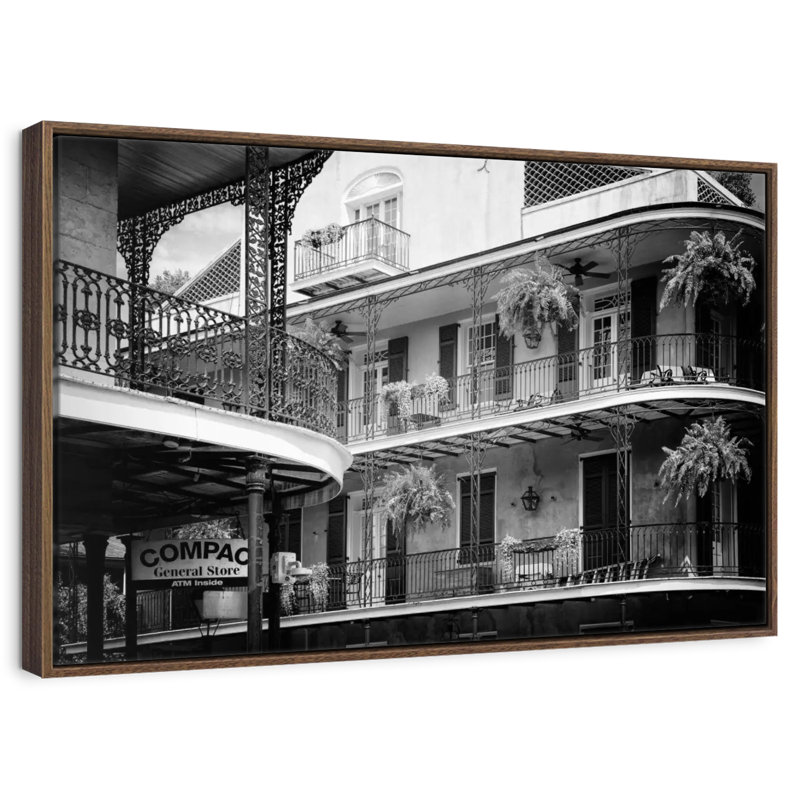 NOLA noir - façades de balcon Bourbon, Cadre flottant noyer, 40 po x 27 po