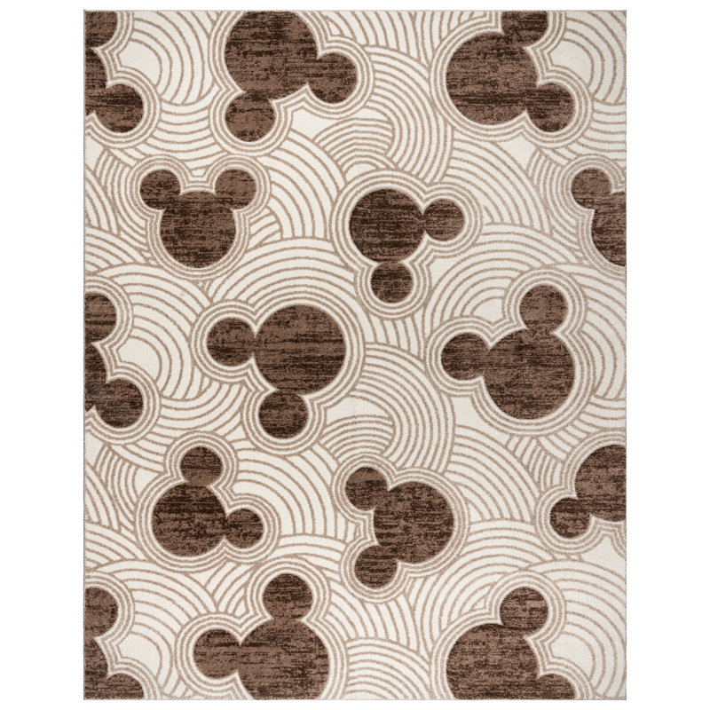 Disney Bravo Mickey Mouse Pop Art Modern Geometric Ivory / Brown Area Rug, Rectangle 5'3" x 7'