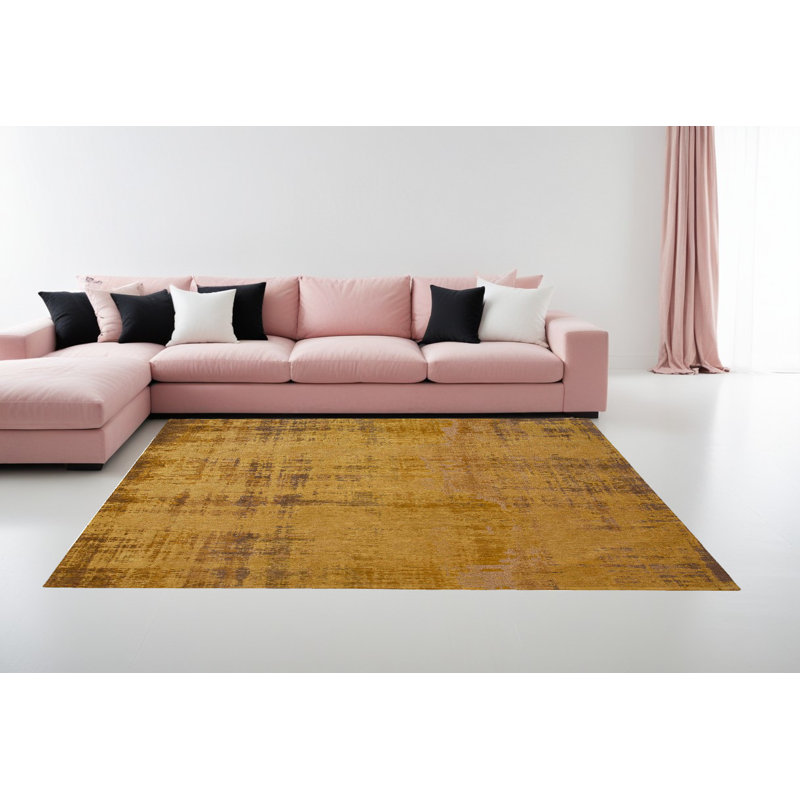 Tapis abstrait antidérapant 8 pi x 11 pi jaune et brun