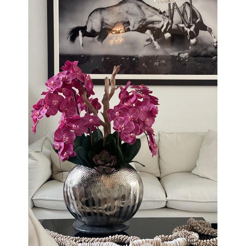 Olympian Phalaenopsis Orchids Centerpiece in Planter, Pink, Gold