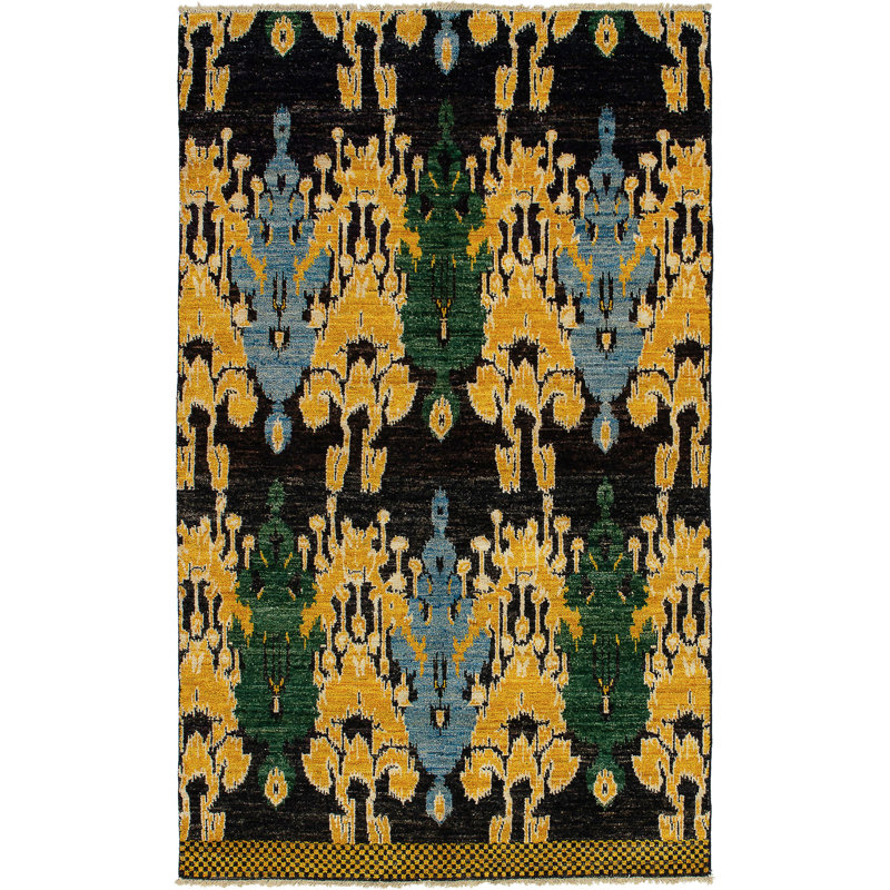 Tapis de bois one-of-kind-noué la 2010 shalimar noir/jaune/bleu 5 pi x 8 pi zone de laine 5 po Céline