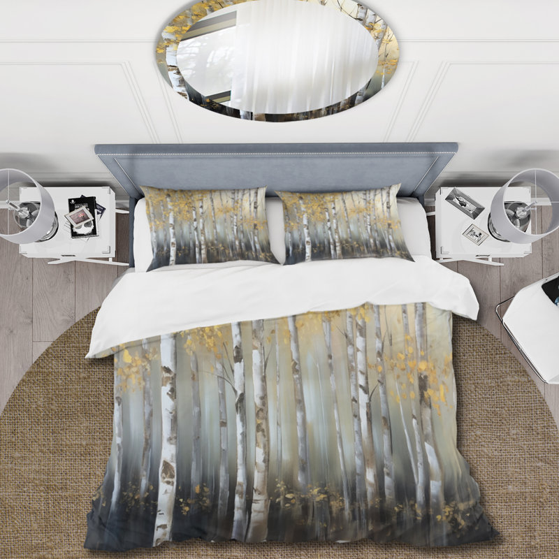 Birch Tree Dense Forest I BeddingMicrofiber / Polyester Duvet Cover Set, Twin Duvet Cover + 1 Standard Sham