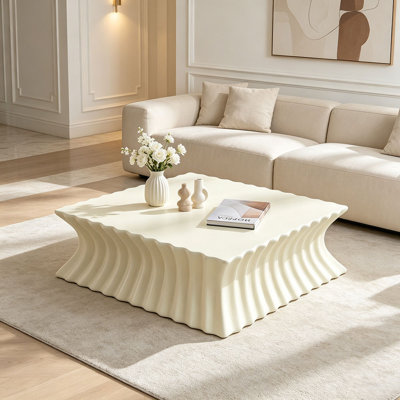 Table basse carrée de 35,43 pouces d'époque en fibre de verre robuste pour le salon