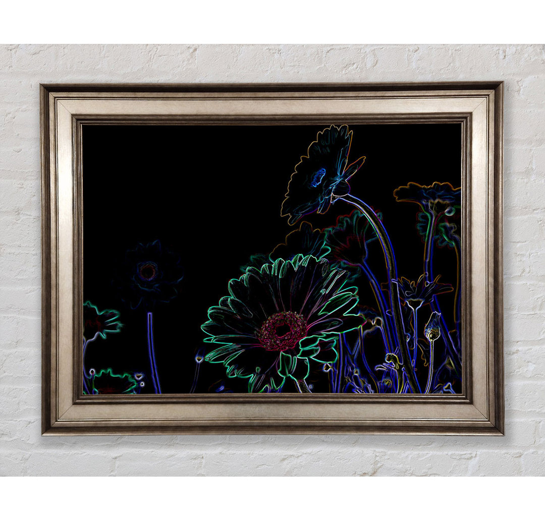 Gerahmtes Leinwandbild Abstract Neon Floral 04