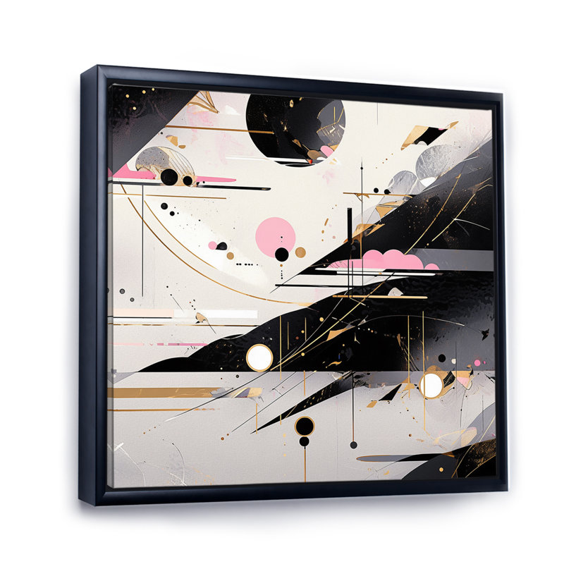 «Pink Black», rayures audacieuses sur toile, H 16 po x l 16 po x P 1 po, Cadre flottant noir