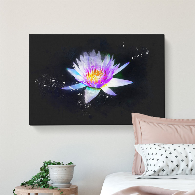 Violet Water Lily - Wrapped Canvas Painting Print, 35cm H x 50cm W x 3cm D