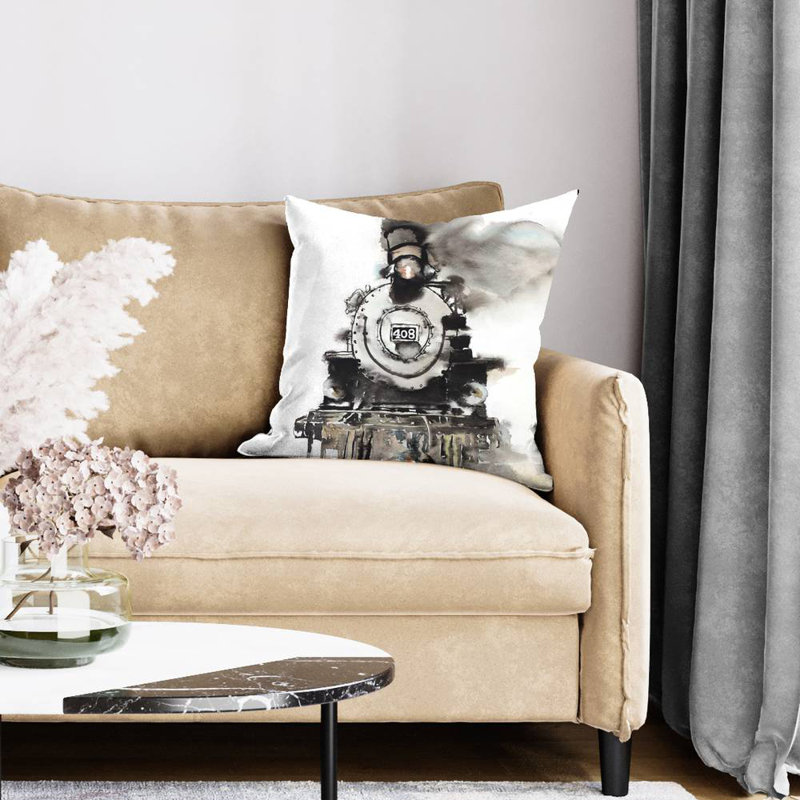 Vintage train - 20"x20" Throw pillow cover - Poly twill - Print on demand, 20" x 20"