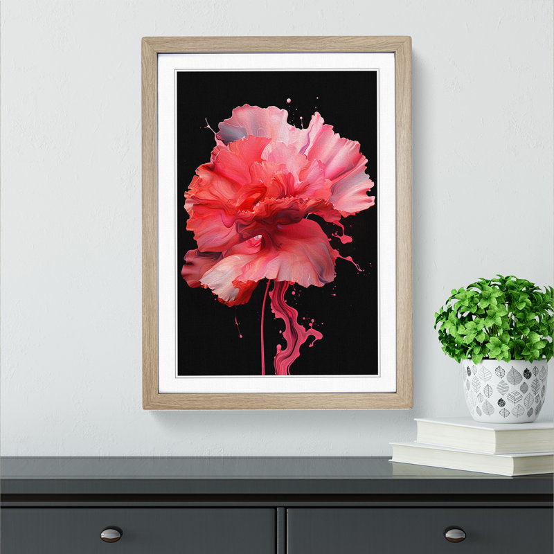 Carnation Flower Abstract No.3 - Single Picture Frame Print on Wood, 46cm H x 34cm W x 2cm D, Oak Framed
