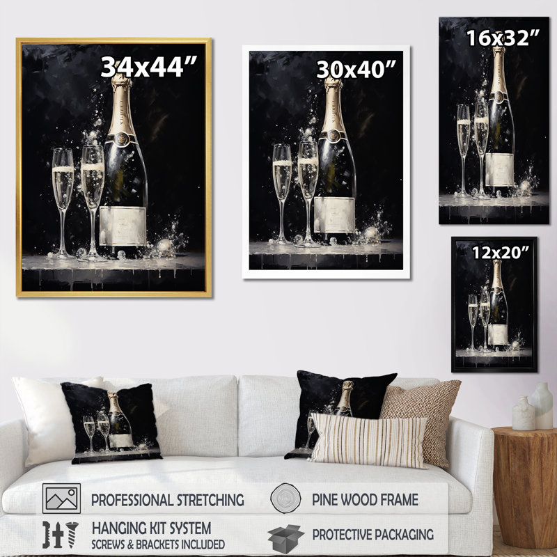 Cuves Sparkling Champagne Canvas Wall Art in Black and Silver