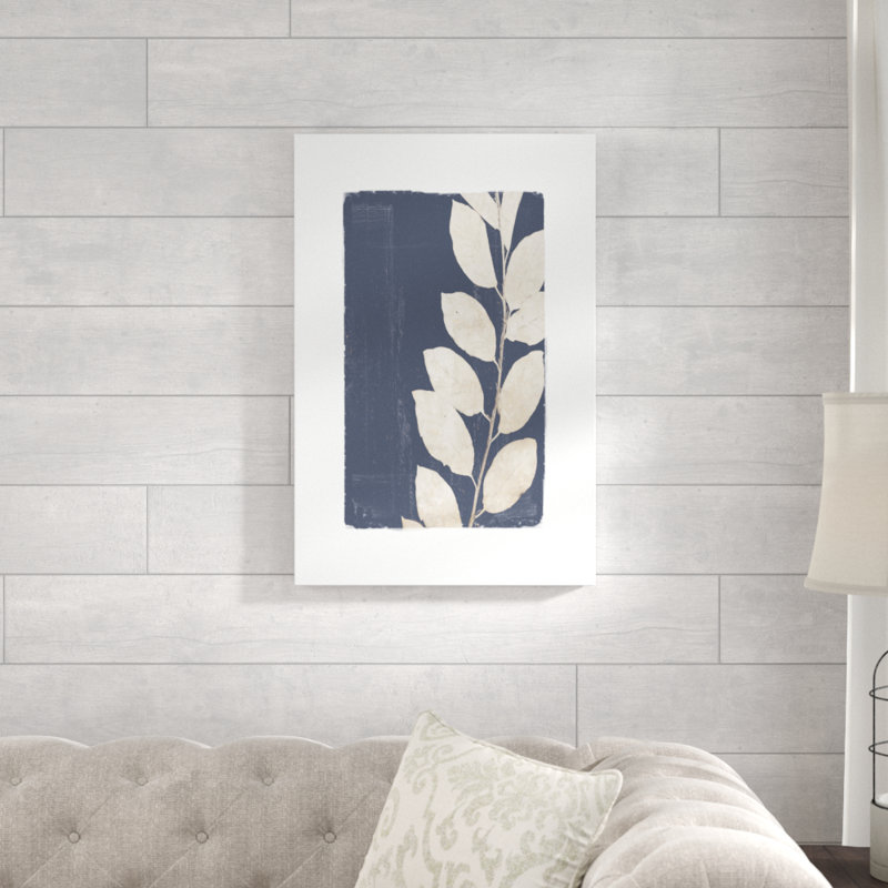 " Painterly Leaf On Navy ", 30" H x 20" W