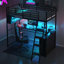 Lit mezzanine en métal avec DEL, bureau et 4 tablettes de rangement-751935621