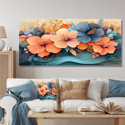 Hibisuc tropical dans une symphonie côtière II - grand hibiscus, art mural