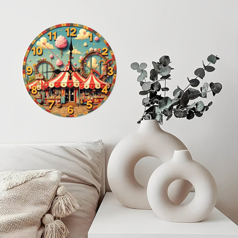 horloge de cirque, carnaval, barbe à papa, montagnes russes