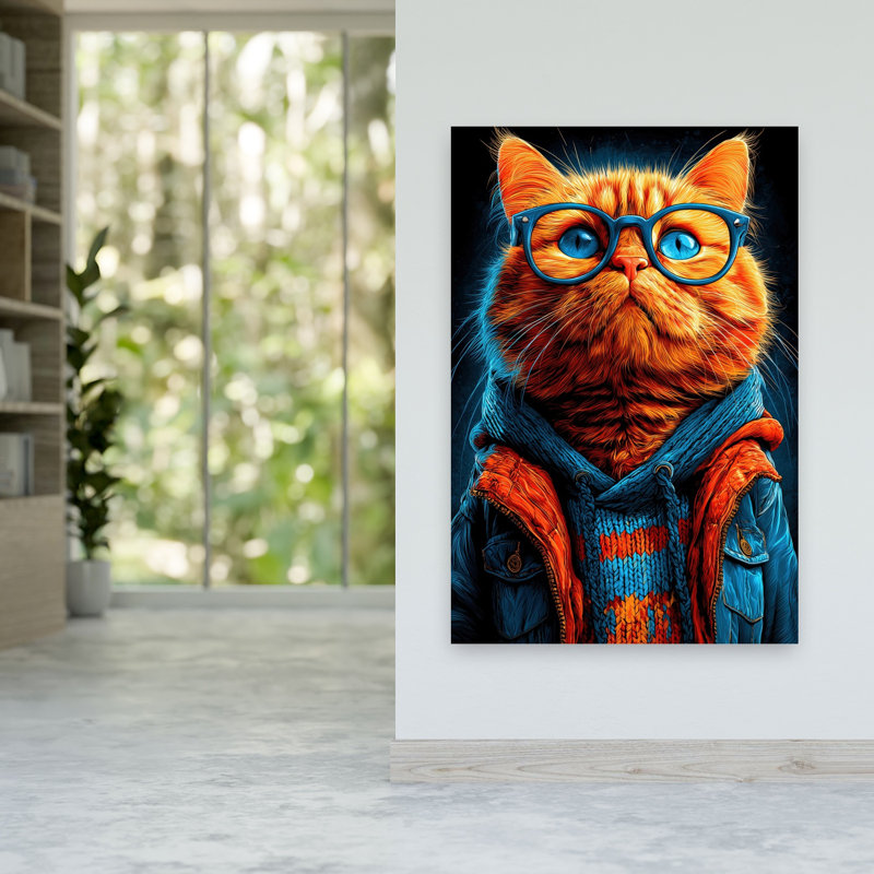 Chat orange élégant, H 60 po x l 40 po