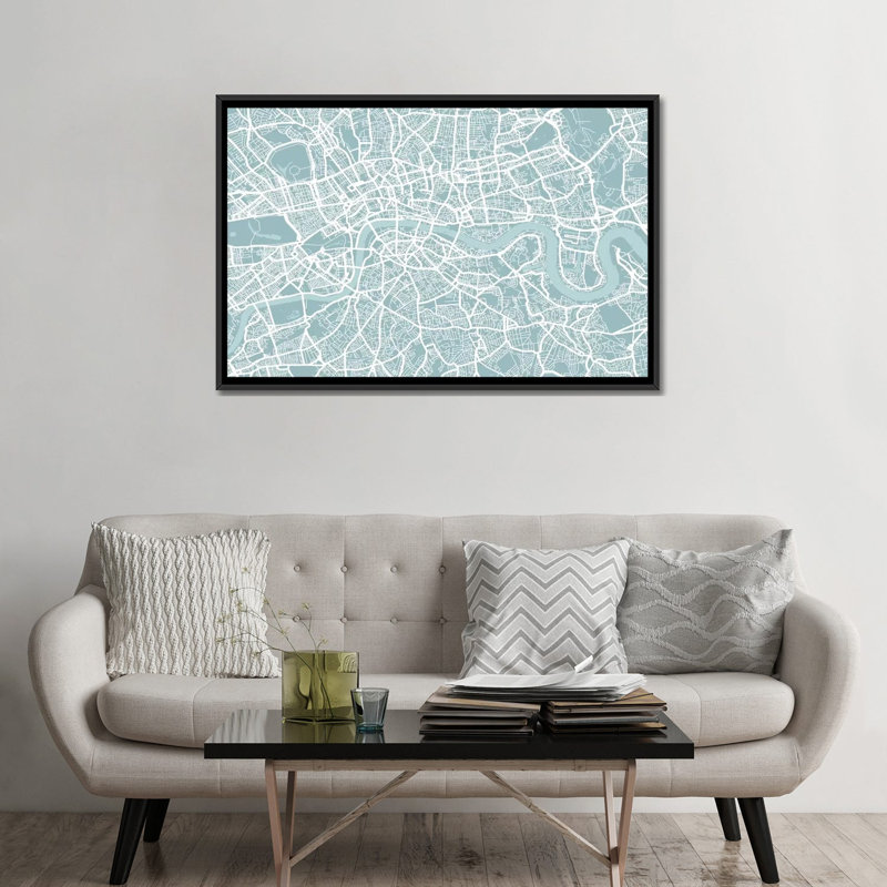 « london map » par michael thompsett, impression sur toile, H 18 po x l 26 po x P 1,5 po, Toile avec cadre noir, Pas de tapis