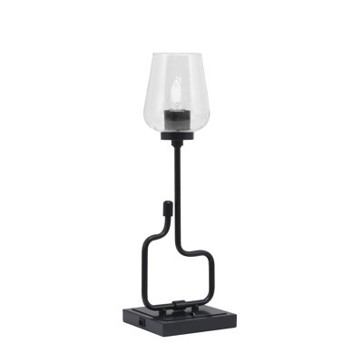 Lampe d'appoint Amarmula, avec ports USB, finition noir mat, verre à bulles transparent de 5 po