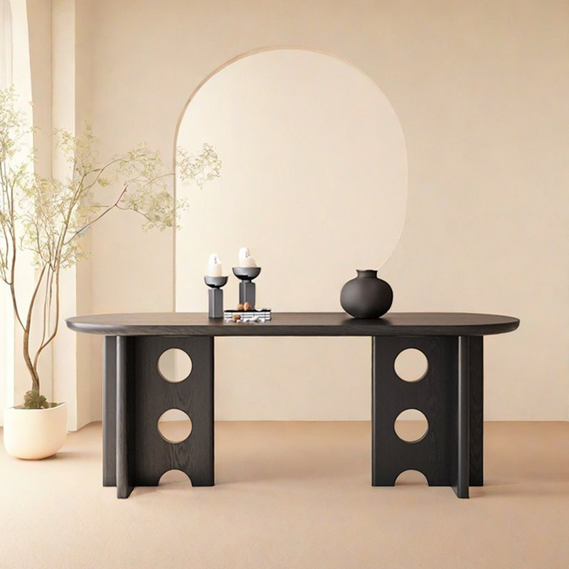 Table de salle à manger Vintage, H 29,52 po x L 78,74 po x l 31,49 po, Noir, noir, noir, noir, Noir, noir, noir, noir