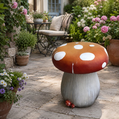 13.4" H Mushroom Resin Garden Stool for Outdoor Patio Garden Décor