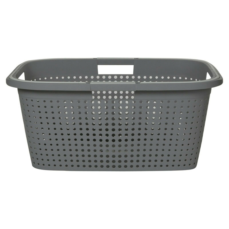 Plastic Laundry Basket with Handles, Grey