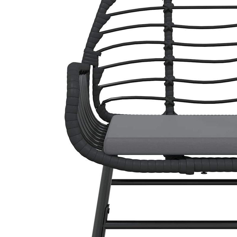 Ensemble repas de patio avec coussins en verre et poly rotin, Noir / Noir, H 29,1 po x l 31,5 po x L 63 po, 6