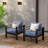 2-Pack 28" All-Weather Aluminum Patio Armchairs With Thick Blue Cushions & Black Frame-2146860919