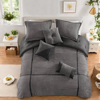 Premium Grey Micro Corduroy Bedding Set, Modern King Size