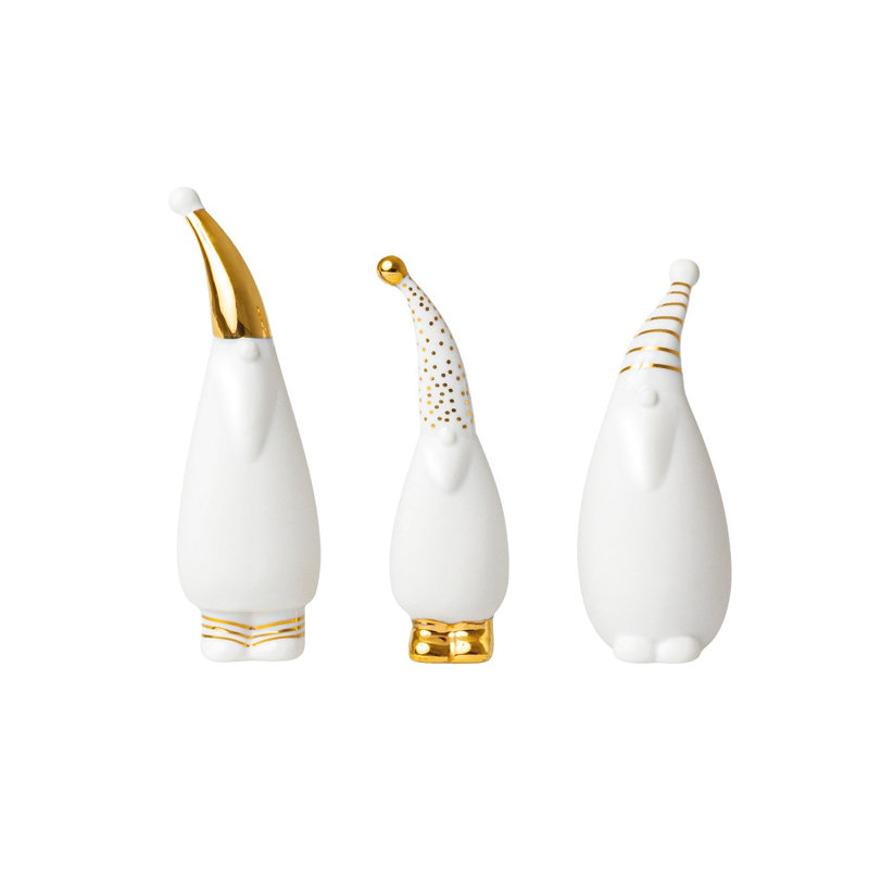 Porcelain Santa Gnomes with Designer Hats - 3 Piece Set