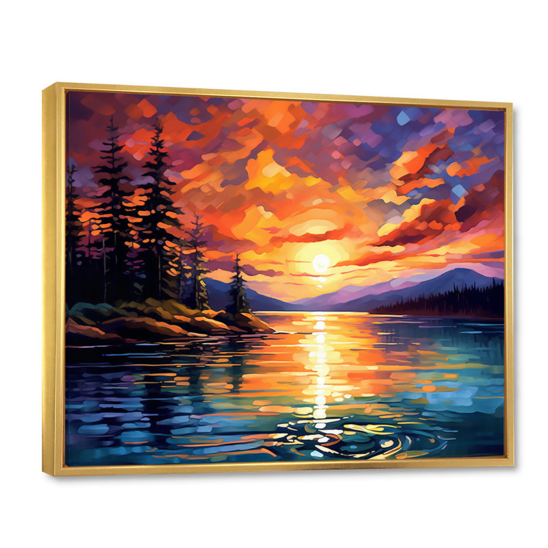 Coucher de soleil avec des reflets colorés IV - art côtier coucher de soleil sur toile, Cadre flottant doré