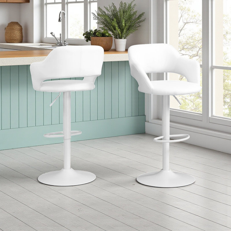 Tabouret de bar pivotant à base piédestal en cuir / blanc Mckinley, H 41,25 po x P 20,74 po x l 22,24 po