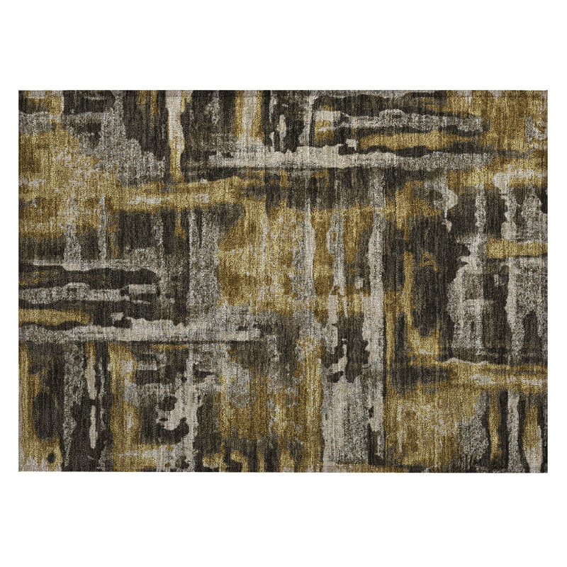 Machine Washable Indoor/Outdoor Xhevrie Coffee Rug, Rectangle 1'8" x 2'6"
