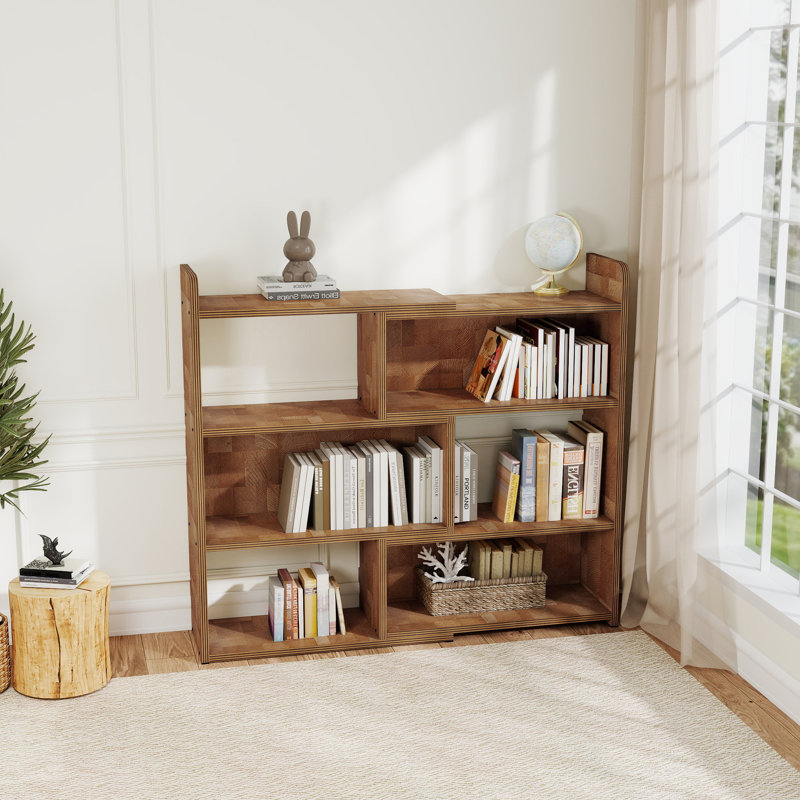 3-Tier Modern Retractable Bookcase, Multi-Layer Storage and Display Bookshelf, Natural