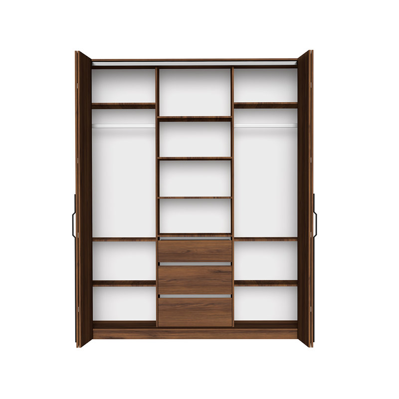 4 Door Laminate Wardrobe, 200, WARMIA WALNUT