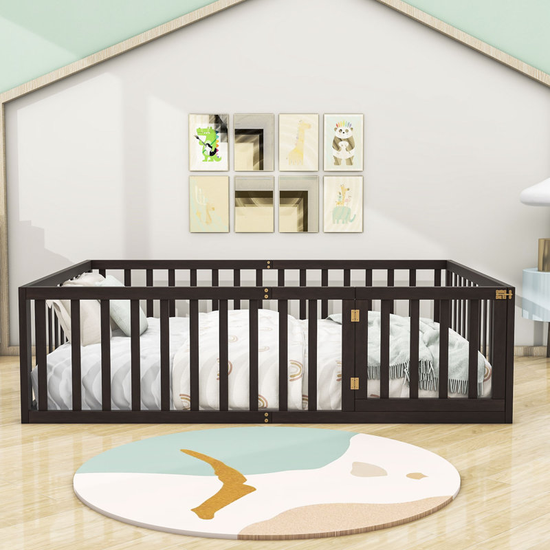 Hendrelino Wooden Daybed Frame with Guardrail, Walnut, Queen