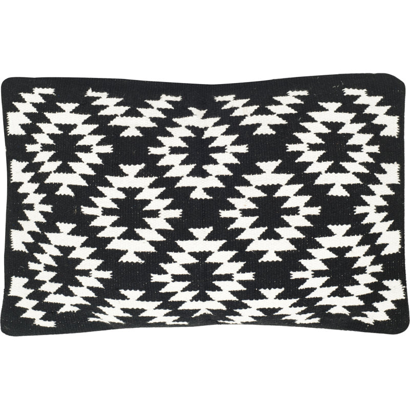 Feather Geometric Lumbar Pillow, Black