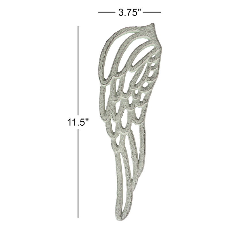 Rustic antique gold finish cast iron angel wings wall sculptures, set of 2 — each 3.75" W x 0.25" D x 11.5" H, White