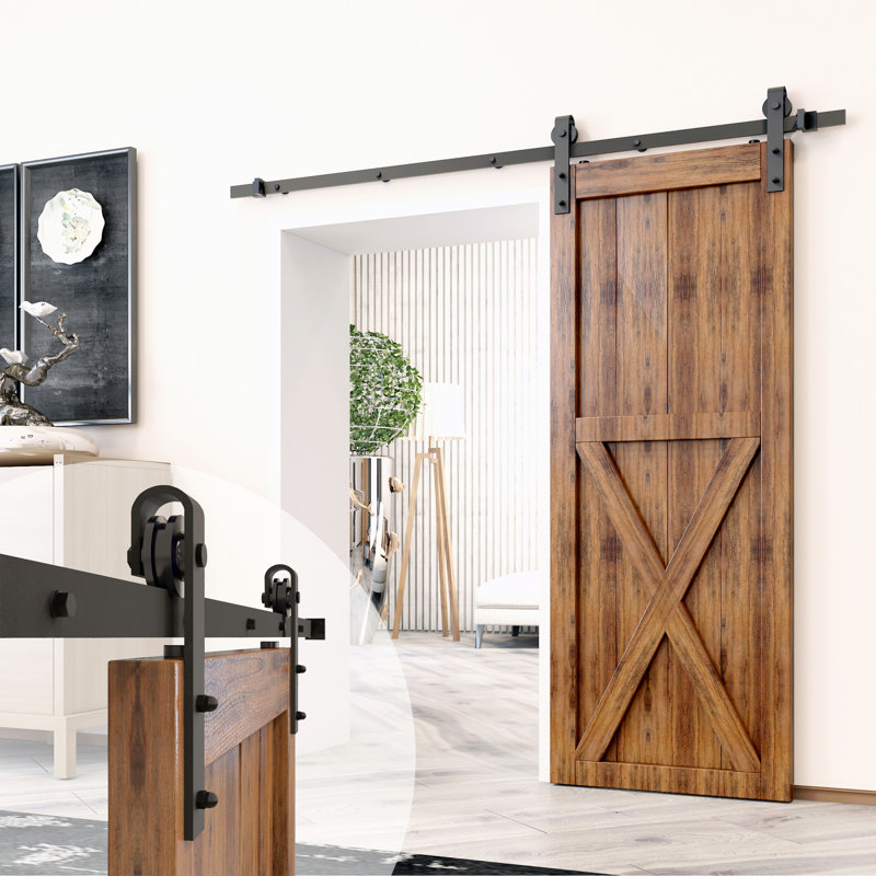 Black Rustic Single Track Bypass Sliding Barn Door Kit