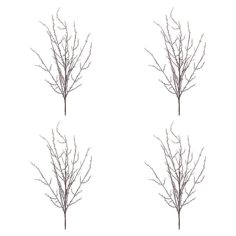 Branche de brindille givrée enneigée (ensemble de 4), Brun