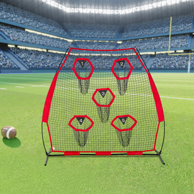 7 x 7 ft Football Trainer Throwing Net, Training Throwing Target Practise Net with 5 Target Pockets, Knotless Net Includes Straps and Portable Carry Case, Improve QB Throwing Accuracy, Red