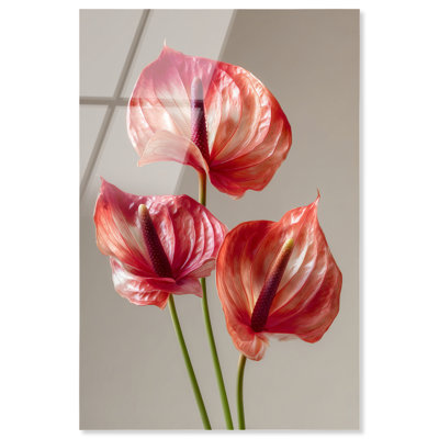 Crimson Silk Veins II High-Gloss Frameless Acrylic Glass Wall Art Floral & Botanical Print by Oliver Gal, Ready to Hang, 10 x 15