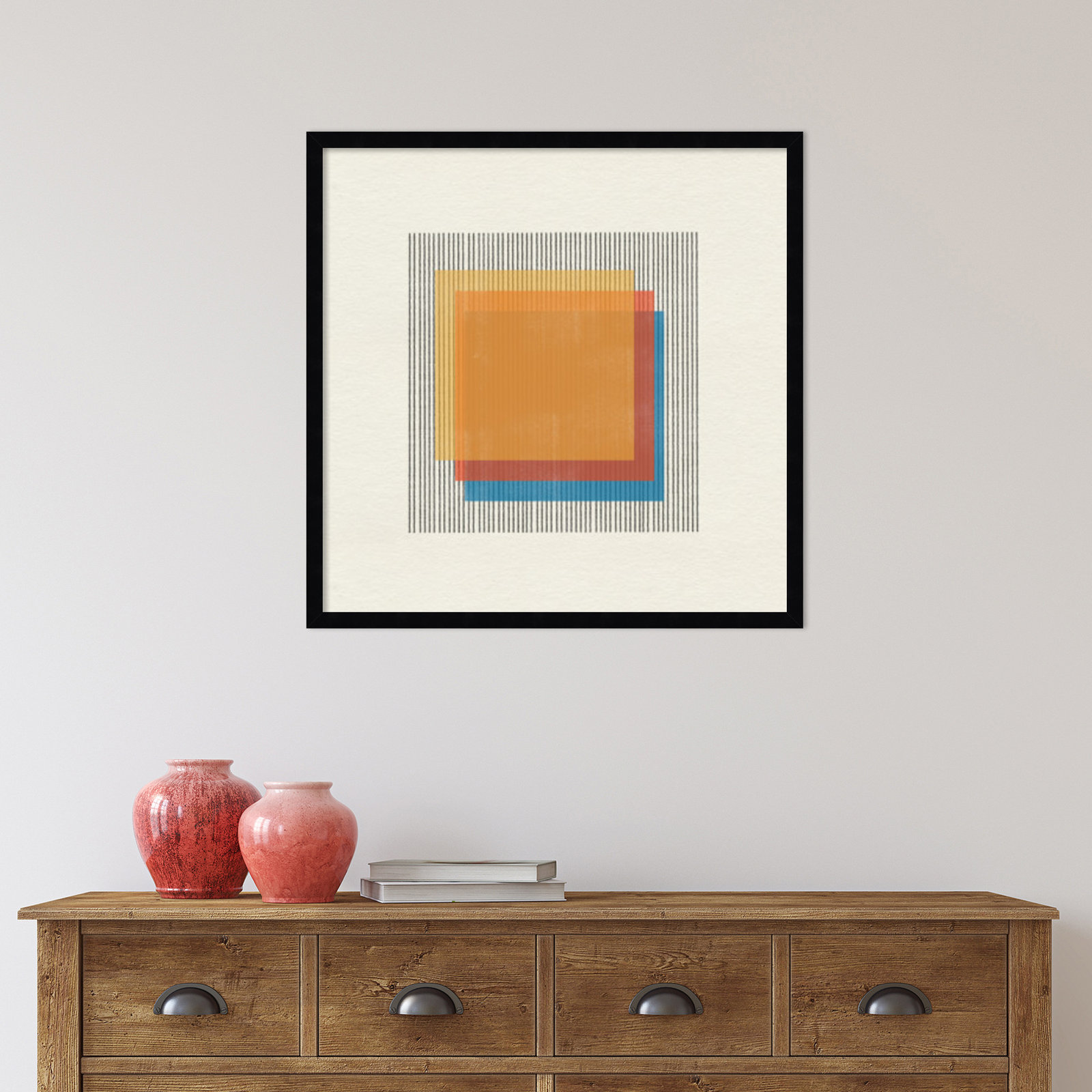 Midcentury Modern Squares No 1 Print, Black Framed, 25" H x 25" W x 1" D