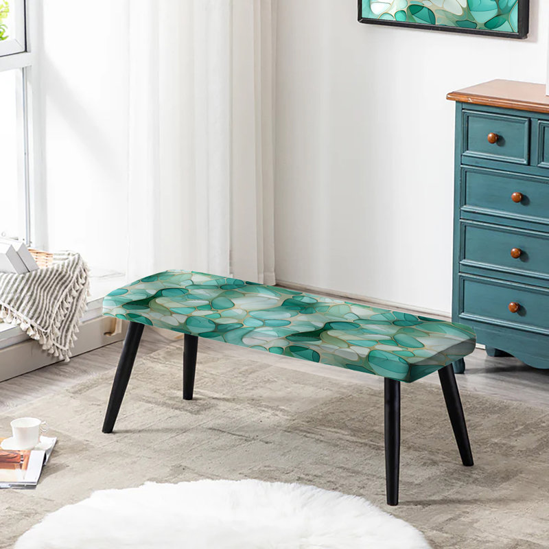 Seagrass Mosaic Emerald Coastal Pattern - Abstract Upholstered Black Bench