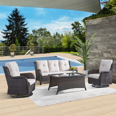 Avimael Wicker - Person Patio Conversation Set with Cushions