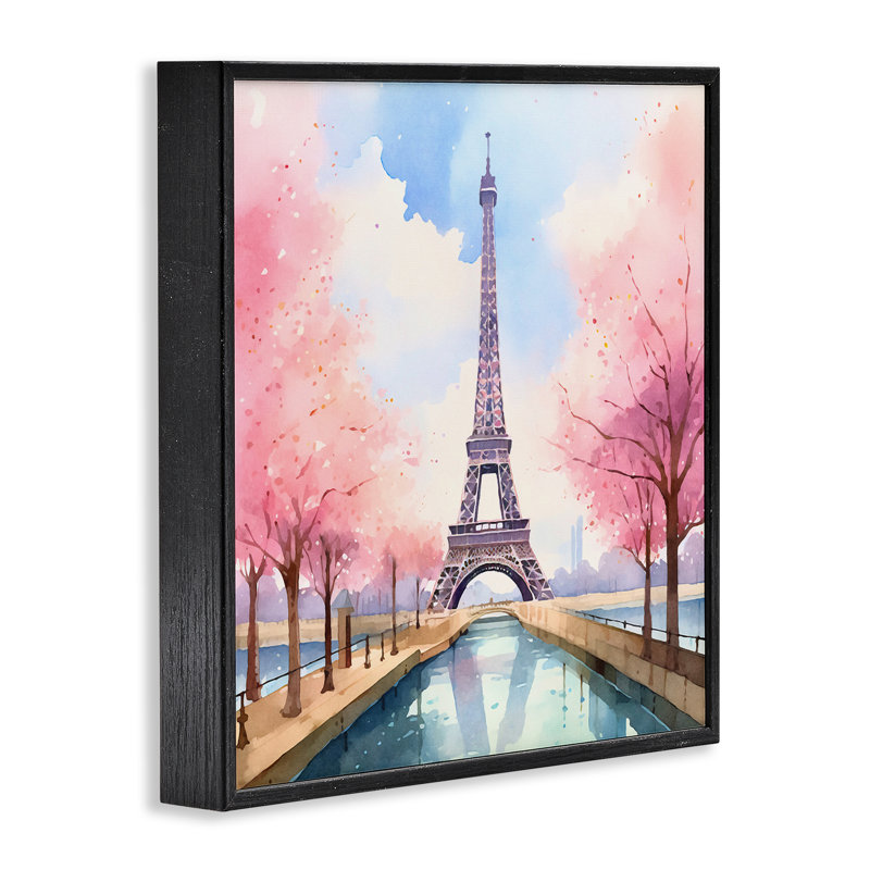 Scène de rendez-vous parisien, estampe numérique encadrée par Andrea Haase, Giclée encadrée noir minuit, H 12 po x l 12 po