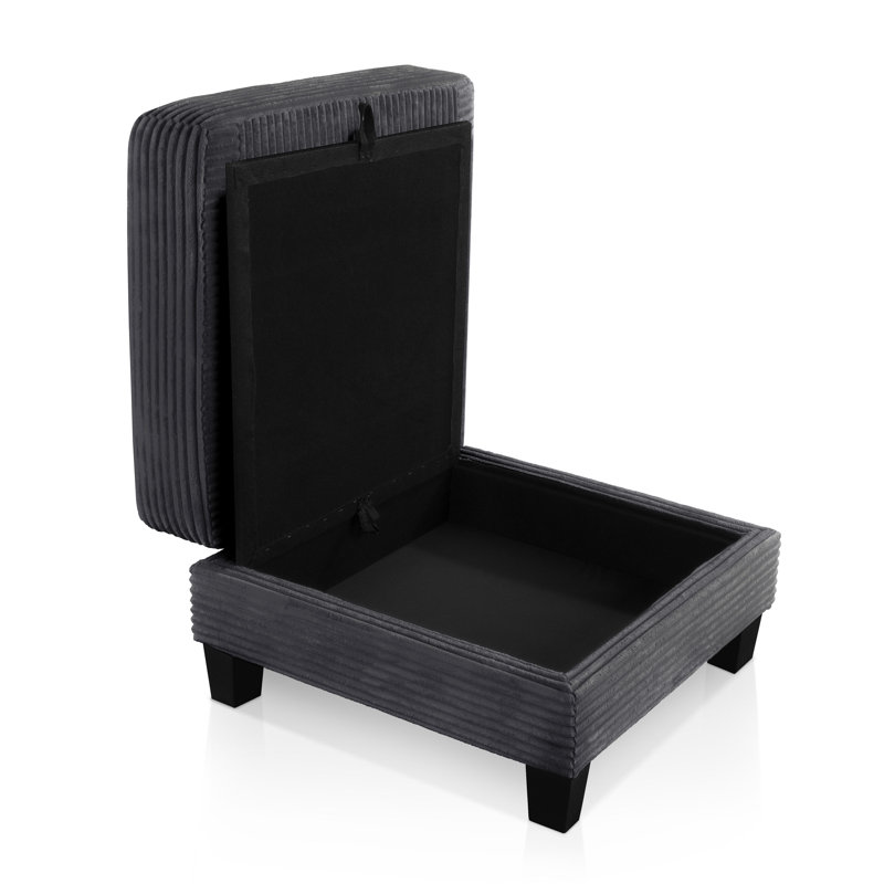 Repose-pieds carré en chenille avec rangement Luka, Gris